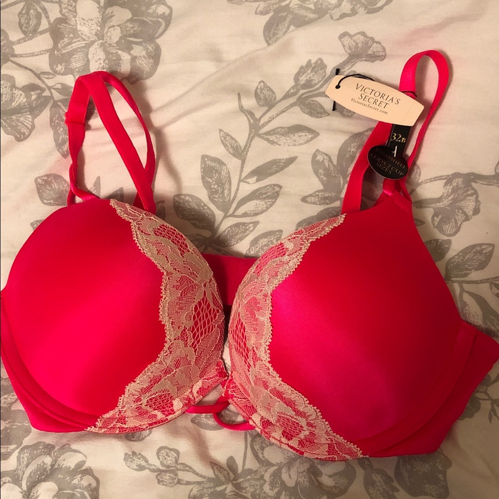 Victoria's Secret Hot Pink Bra with Cream Lace Trim